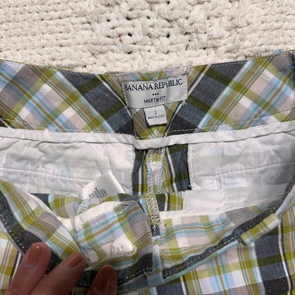 Y2K Banana Republic “Martin” Teal & Tan Plaid Shorts - Picture 3 of 5